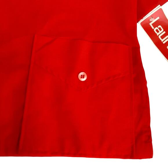 Vintage 1960s Dagger Collar Tunic Top Button Down Roll Cuff Sleeve Cherry Red - Picture 5 of 15